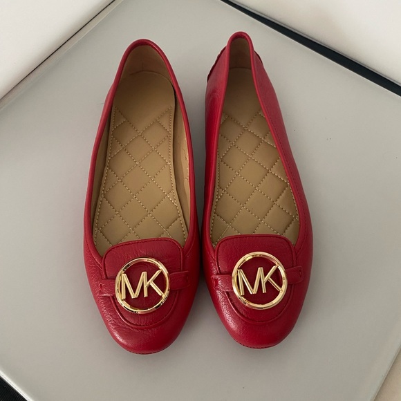 Michael Kors Shoes - Michael Kors Red Leather MK Logo Loafers, women’s size 7.